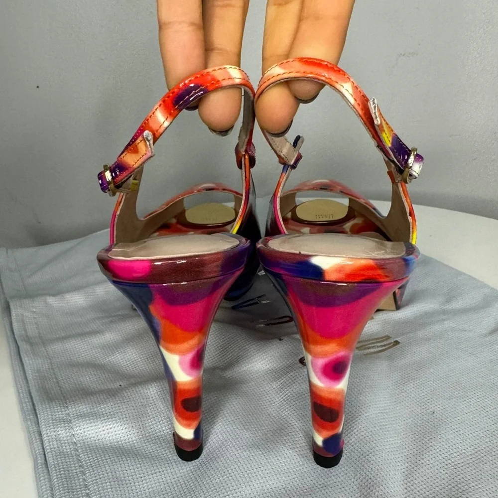 Stuart Weitzman Rinky Mod Patent Print Slingback Heels - Size 9.5M - Picture 3 of 10